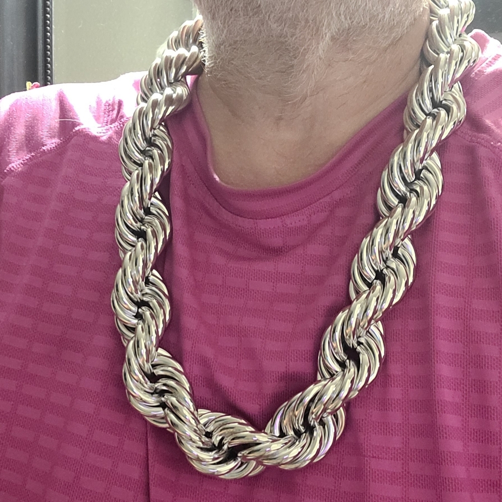 New! MEN'S 14k White Gold Plated Copper Huge Twisted Rope Chain.